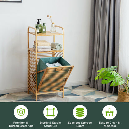 Tilt-out Bamboo Laundry Hamper with 2-Tier Shelf and Removable Liner, Natural Laundry Baskets at Gallery Canada