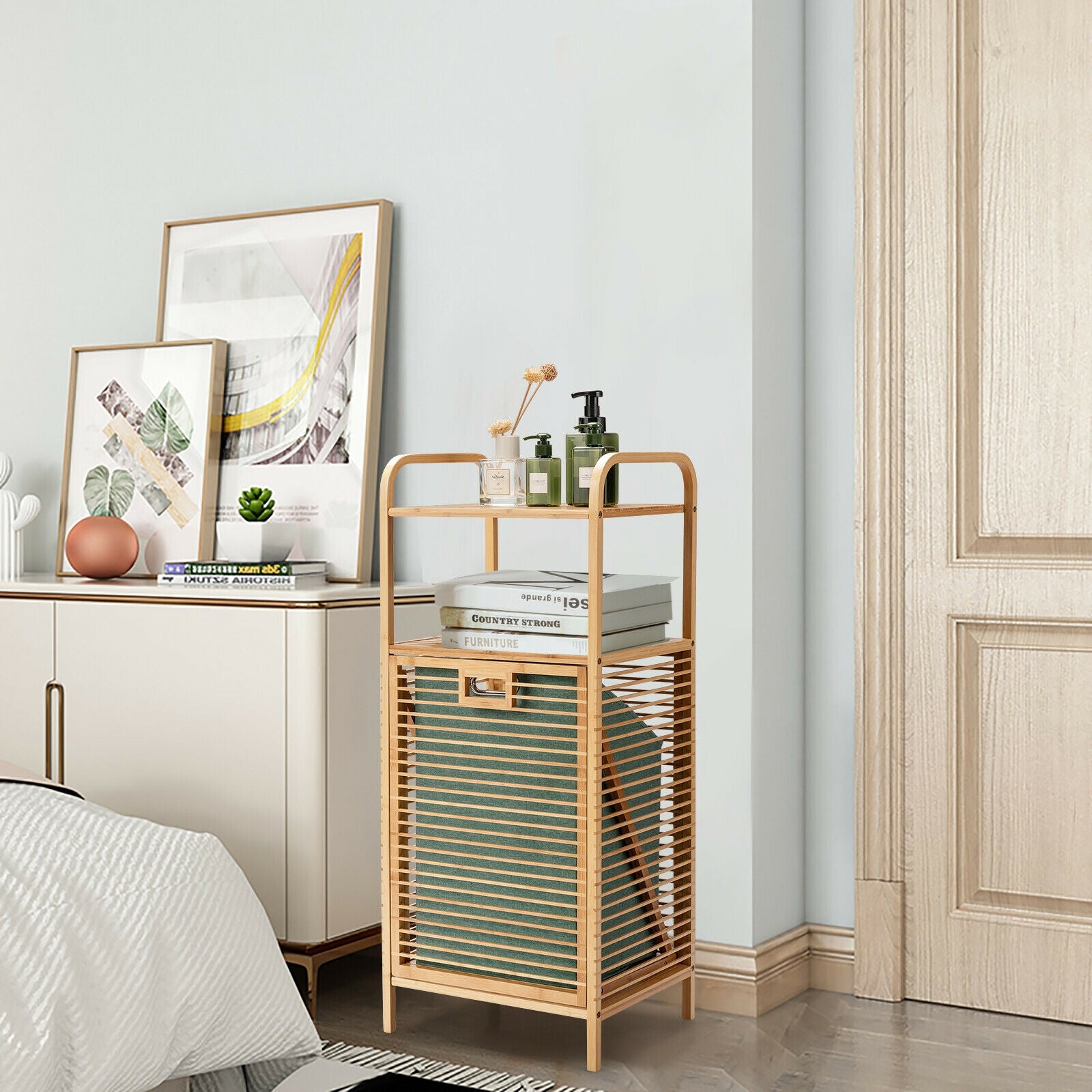 Tilt-out Bamboo Laundry Hamper with 2-Tier Shelf and Removable Liner, Natural Laundry Baskets at Gallery Canada