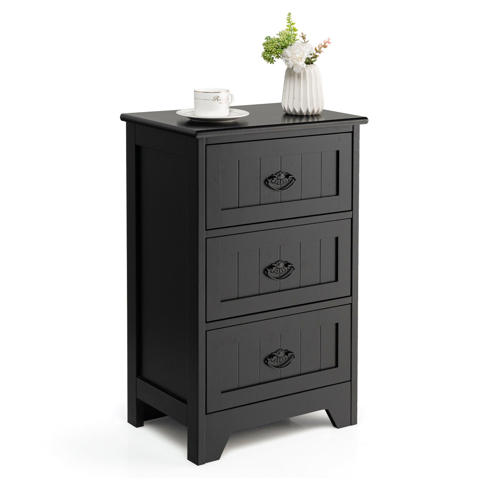 3 Drawers End Storage Wood Side Nightstand, Black Nightstands at Gallery Canada
