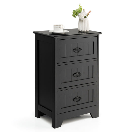 3 Drawer End Storage Wood Nightstand, Black Nightstands Black at Gallery Canada