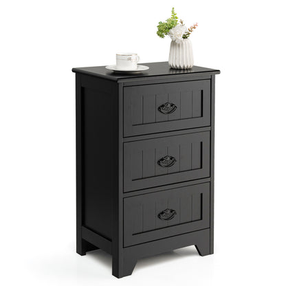 3 Drawers End Storage Wood Side Nightstand, Black Nightstands Black at Gallery Canada