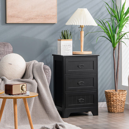 3 Drawers End Storage Wood Side Nightstand, Black Nightstands at Gallery Canada
