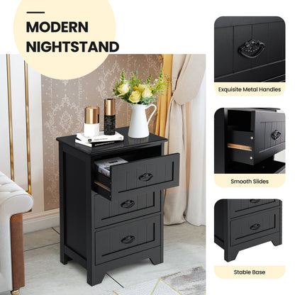 3 Drawers End Storage Wood Side Nightstand, Black Nightstands at Gallery Canada