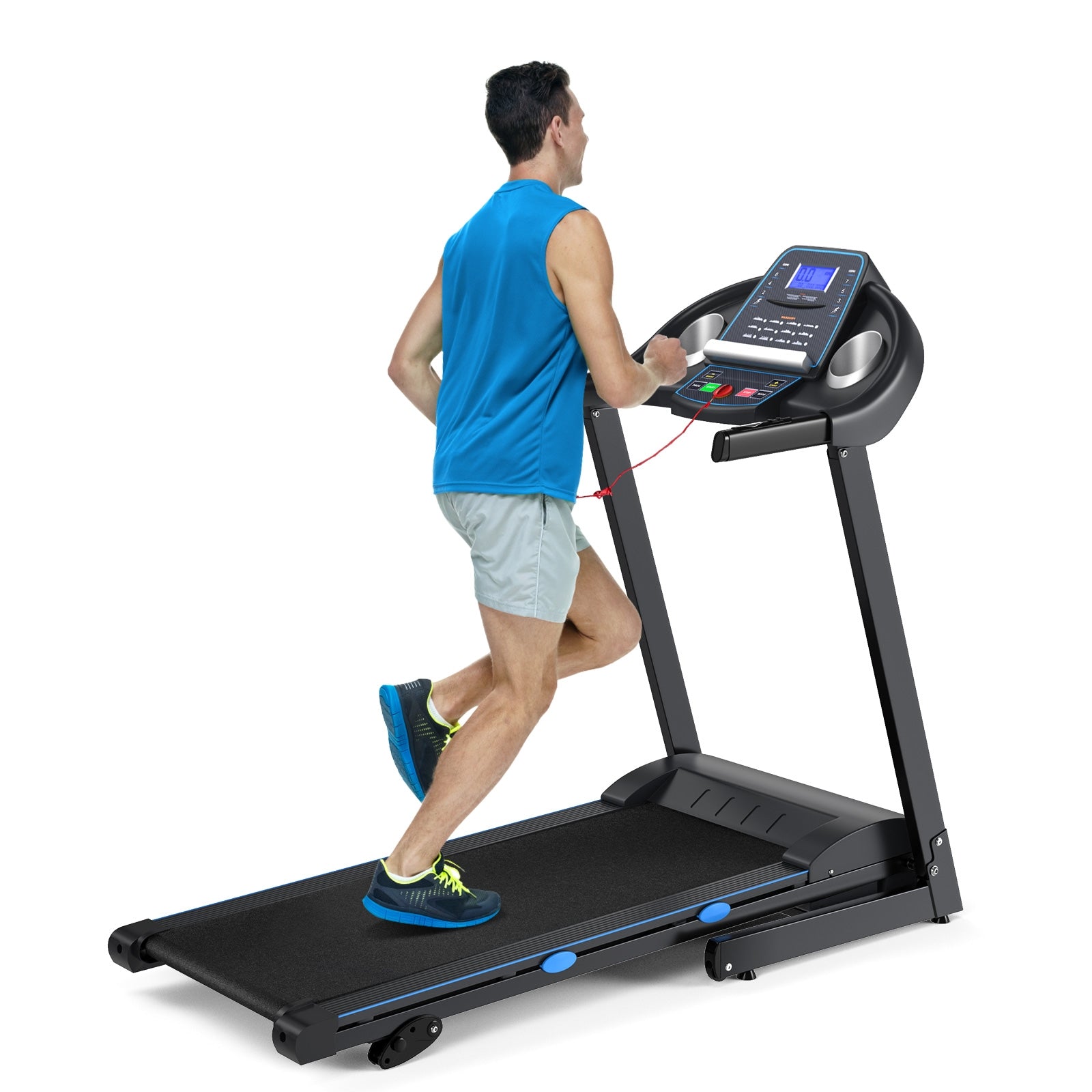 2.25 HP Folding Electric Motorized Power Treadmill with Blue Backlit LCD Display, Black Treadmills at Gallery Canada