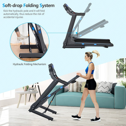 2.25 HP Folding Electric Motorized Power Treadmill with Blue Backlit LCD Display, Black Treadmills at Gallery Canada