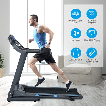 2.25 HP Folding Electric Motorized Power Treadmill with Blue Backlit LCD Display, Black Treadmills at Gallery Canada