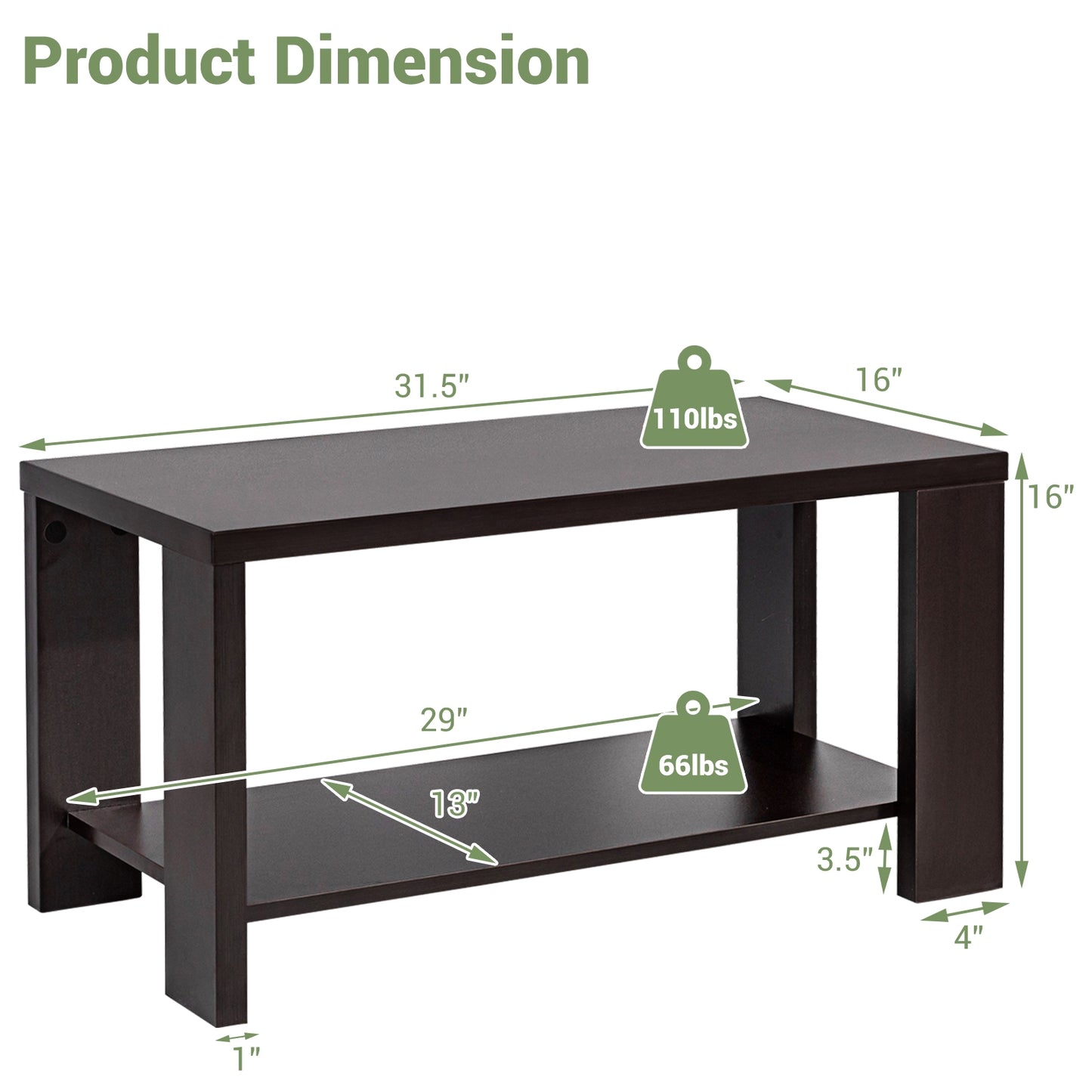 Rectangular Cocktail Coffee Table with Storage Shelf, Brown Coffee Tables at Gallery Canada
