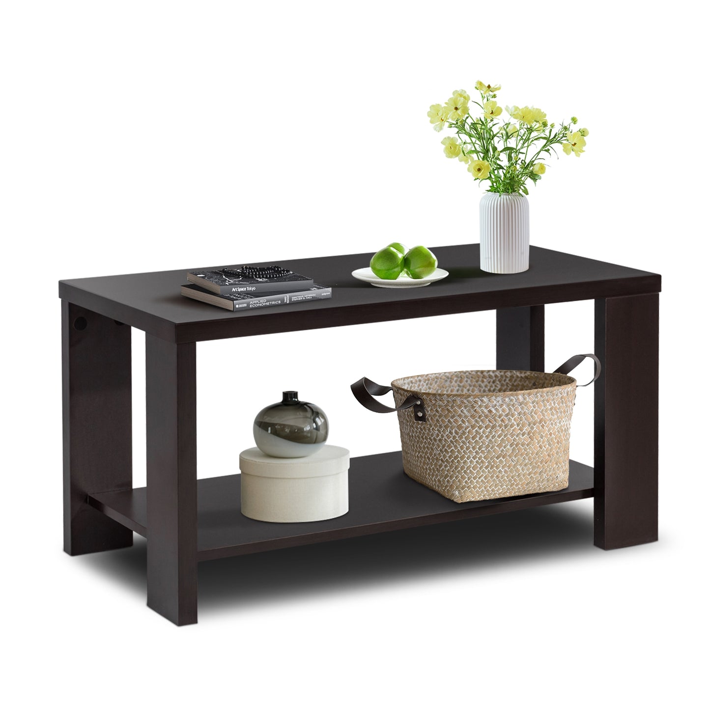 Rectangular Cocktail Coffee Table with Storage Shelf, Brown Coffee Tables at Gallery Canada