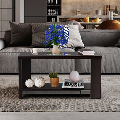 Rectangular Cocktail Coffee Table with Storage Shelf, Brown Coffee Tables at Gallery Canada