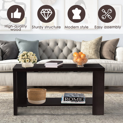 Rectangular Cocktail Coffee Table with Storage Shelf, Brown Coffee Tables at Gallery Canada