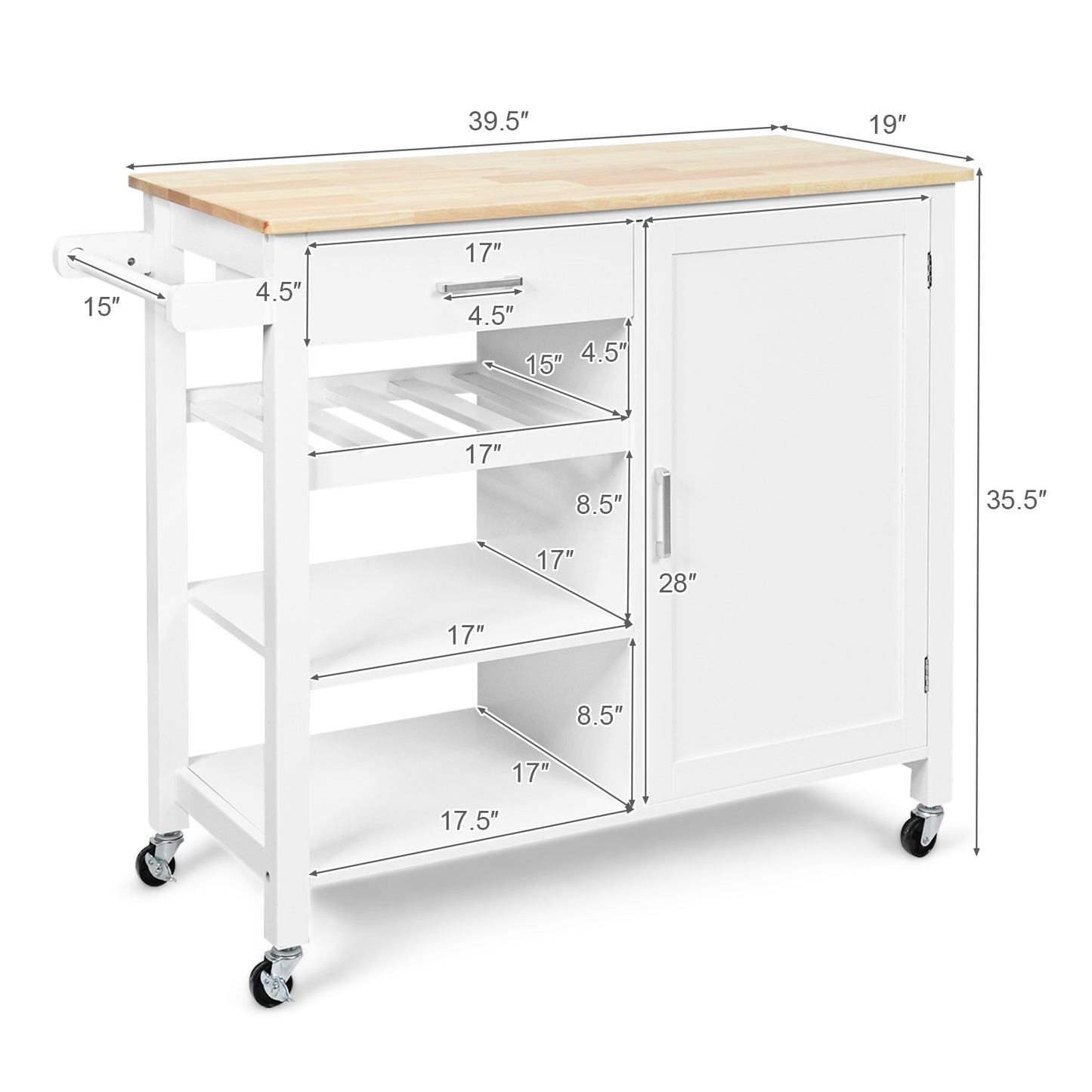 Kitchen Island Cart Rolling Serving Cart Wood Trolley, White Kitchen Islands & Carts at Gallery Canada