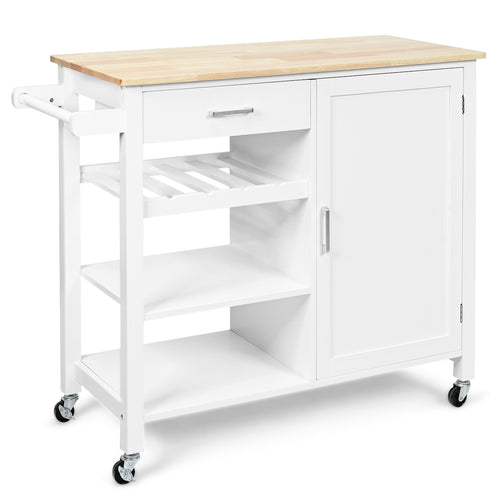 Kitchen Island Cart Rolling Serving Cart Wood Trolley, White
