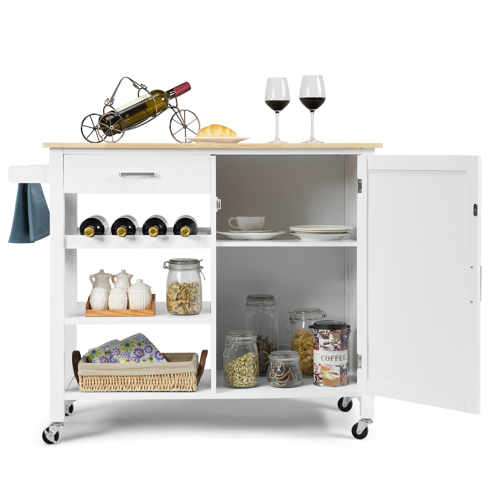 Kitchen Island Cart Rolling Serving Cart Wood Trolley, White Kitchen Islands & Carts at Gallery Canada