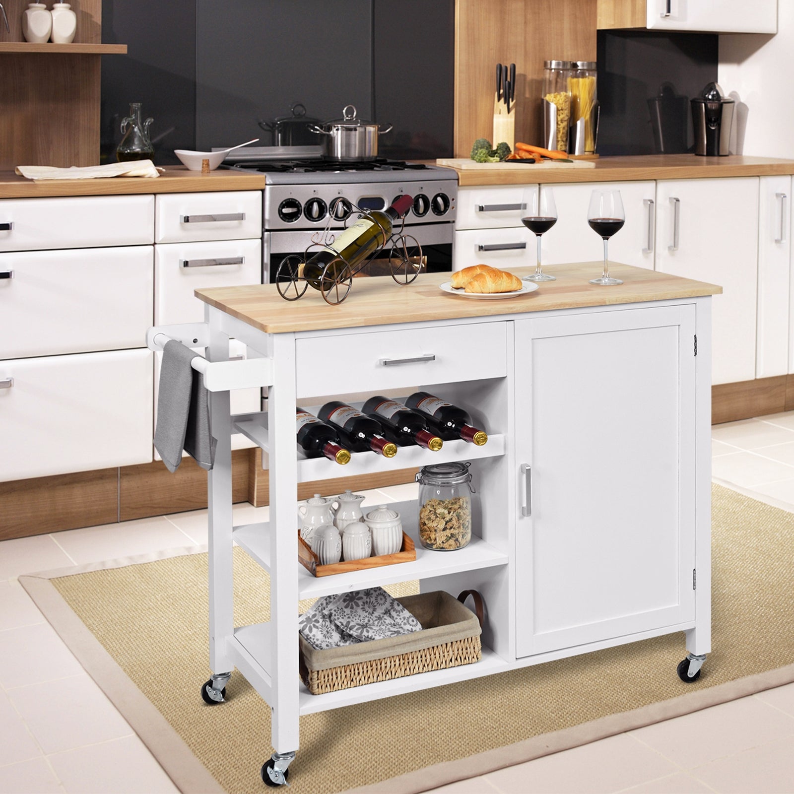 Kitchen Island Cart Rolling Serving Cart Wood Trolley, White Kitchen Islands & Carts at Gallery Canada