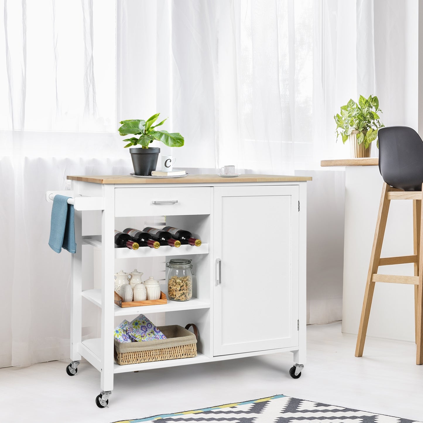 Kitchen Island Cart Rolling Serving Cart Wood Trolley, White Kitchen Islands & Carts at Gallery Canada