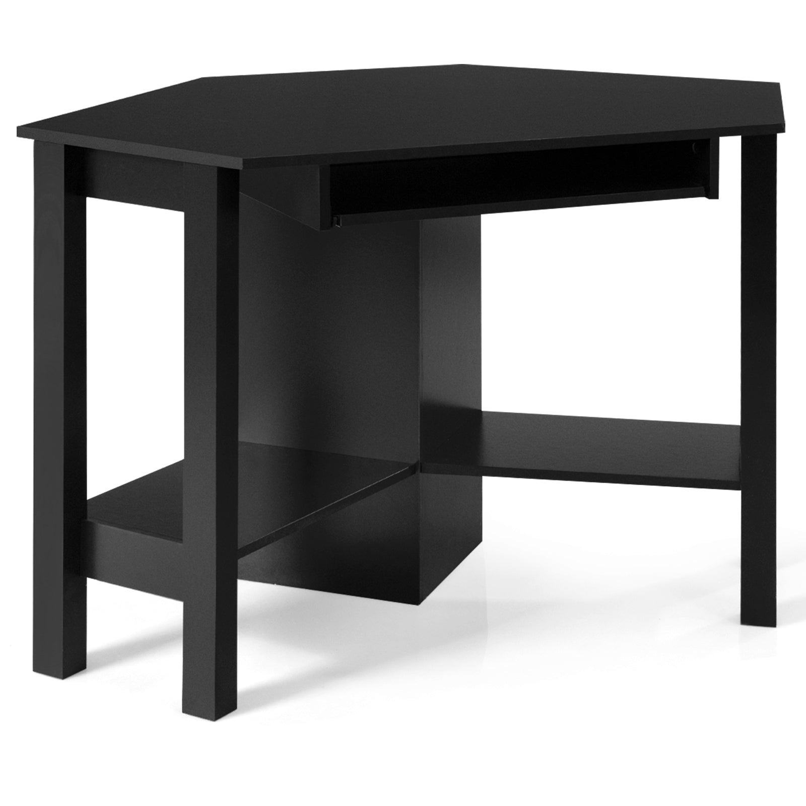 Wooden Study Computer Corner Desk with Drawer, Black Corner Desks Black at Gallery Canada