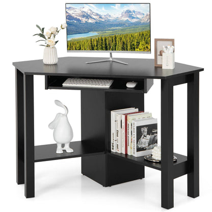 Wooden Study Computer Corner Desk with Drawer, Black Corner Desks at Gallery Canada