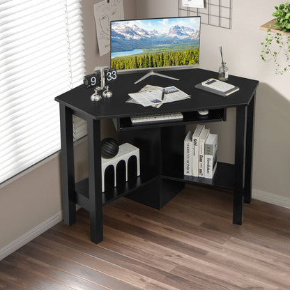 Wooden Study Computer Corner Desk with Drawer, Black Corner Desks at Gallery Canada