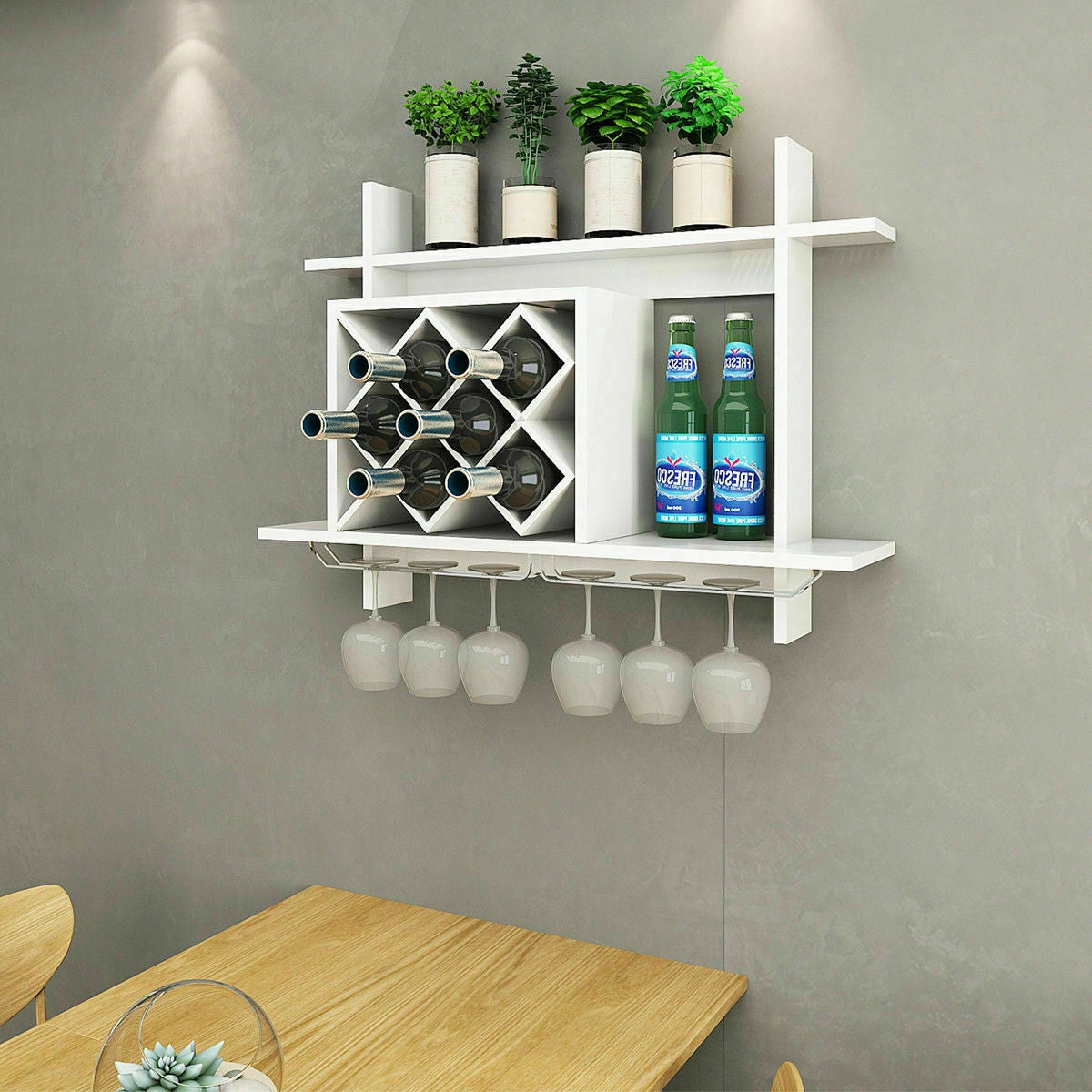 Household Wall Mount Wine Rack Organizer with Glass Holder Storage Shelf, White Wine Racks at Gallery Canada