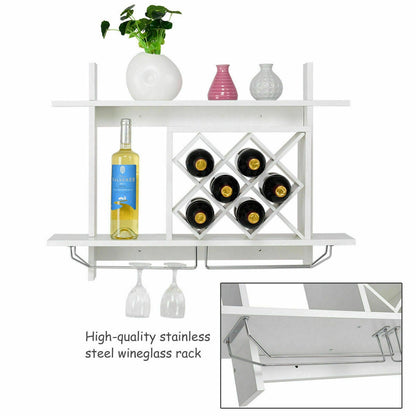 Household Wall Mount Wine Rack Organizer with Glass Holder Storage Shelf, White Wine Racks at Gallery Canada