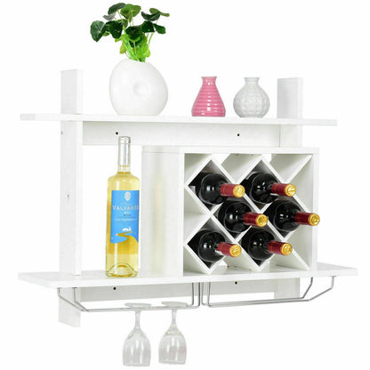 Household Wall Mount Wine Rack Organizer with Glass Holder Storage Shelf, White Wine Racks at Gallery Canada