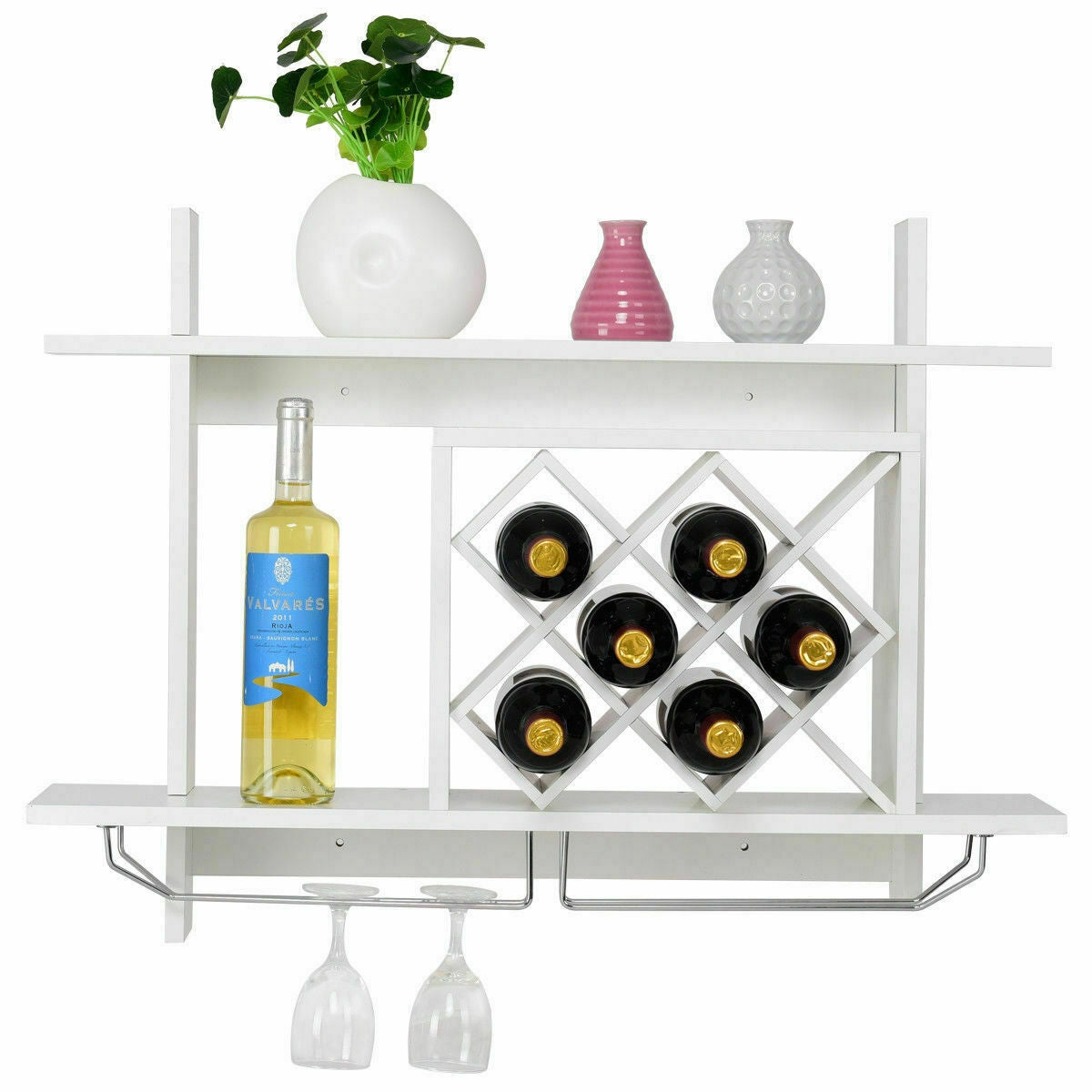 Household Wall Mount Wine Rack Organizer with Glass Holder Storage Shelf, White Wine Racks at Gallery Canada