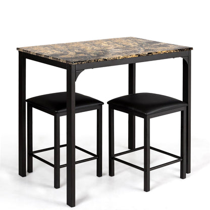 Kitchen Counter Height Faux Marble Table, 2 Chairs Set, Brown Dining Room Sets Brown at Gallery Canada