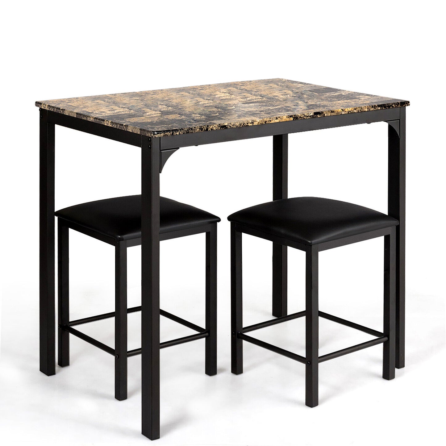 Kitchen Counter Height Faux Marble Table, 2 Chairs Set, Brown Dining Room Sets at Gallery Canada