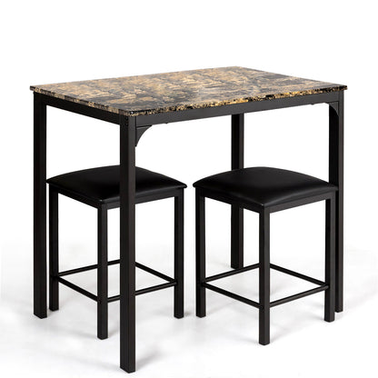 Kitchen Counter Height Faux Marble Table, 2 Chairs Set, Brown Dining Room Sets at Gallery Canada