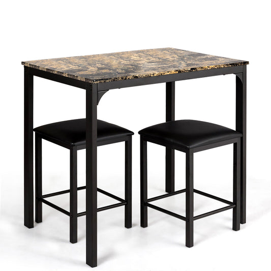 Kitchen Counter Height Faux Marble Table, 2 Chairs Set, Brown Dining Room Sets Brown at Gallery Canada