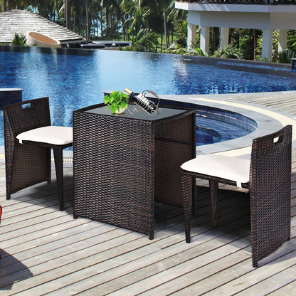 3 Pieces Cushioned Outdoor Wicker Patio Set with No Assembly Needed, Beige Patio Conversation Sets at Gallery Canada