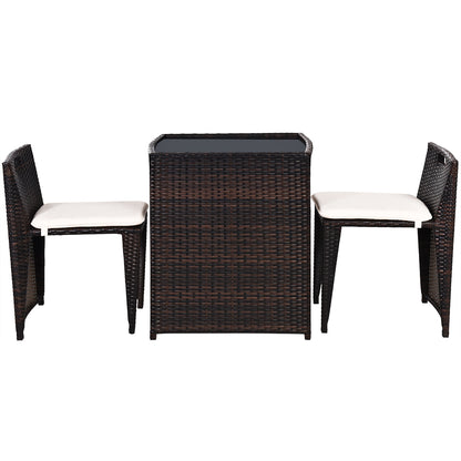 3 Pieces Cushioned Outdoor Wicker Patio Set with No Assembly Needed, Beige Patio Conversation Sets at Gallery Canada