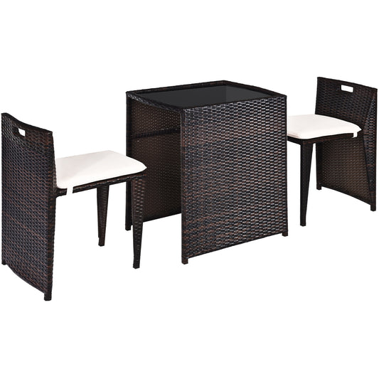 3 Piece Cushioned Outdoor Wicker Patio Set, No Assembly, Beige Patio Conversation Sets Beige at Gallery Canada