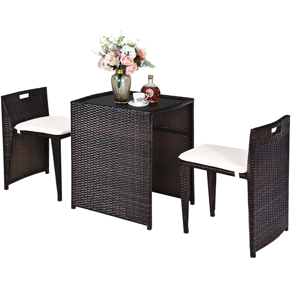 3 Pieces Cushioned Outdoor Wicker Patio Set with No Assembly Needed, Beige Patio Conversation Sets at Gallery Canada