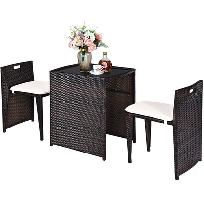 3 Pieces Cushioned Outdoor Wicker Patio Set with No Assembly Needed, Beige Patio Conversation Sets at Gallery Canada