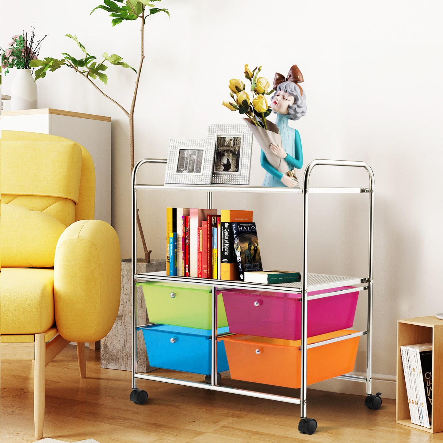 4 Drawers Shelves Rolling Storage Cart Rack, Transparent Multicolor File Cabinets at Gallery Canada