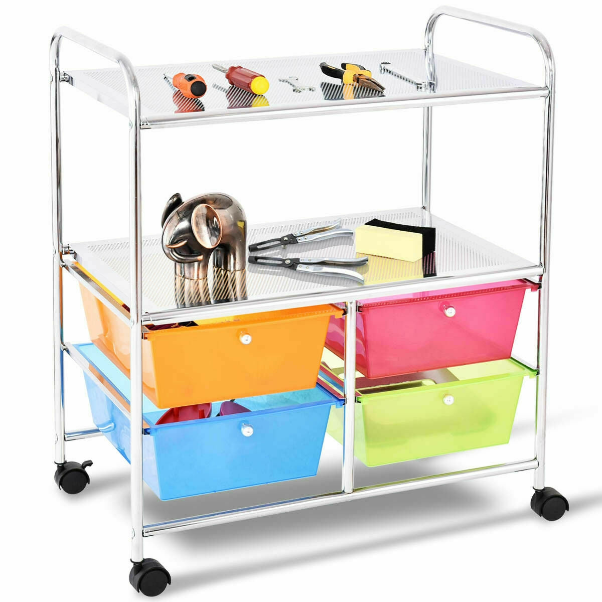 4 Drawers Shelves Rolling Storage Cart Rack, Transparent Multicolor File Cabinets at Gallery Canada