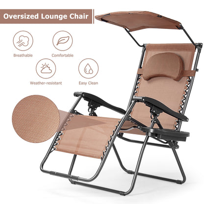 Folding Recliner Lounge Chair w/ Shade Canopy Cup Holder, Brown Beach & Lawn Chairs at Gallery Canada
