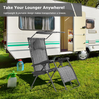 Folding Recliner Lounge Chair w/ Shade Canopy Cup Holder, Gray Beach & Lawn Chairs at Gallery Canada
