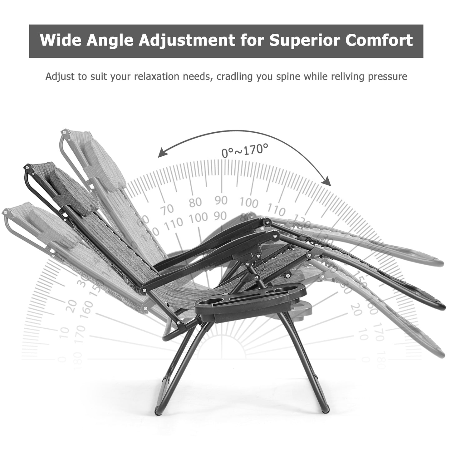 Folding Recliner Lounge Chair w/ Shade Canopy Cup Holder, Gray Beach & Lawn Chairs at Gallery Canada