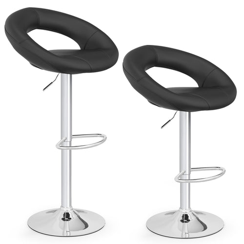 Height Adjustable Bar Stools, Set of 2, Hollow Back, Footrest, Black