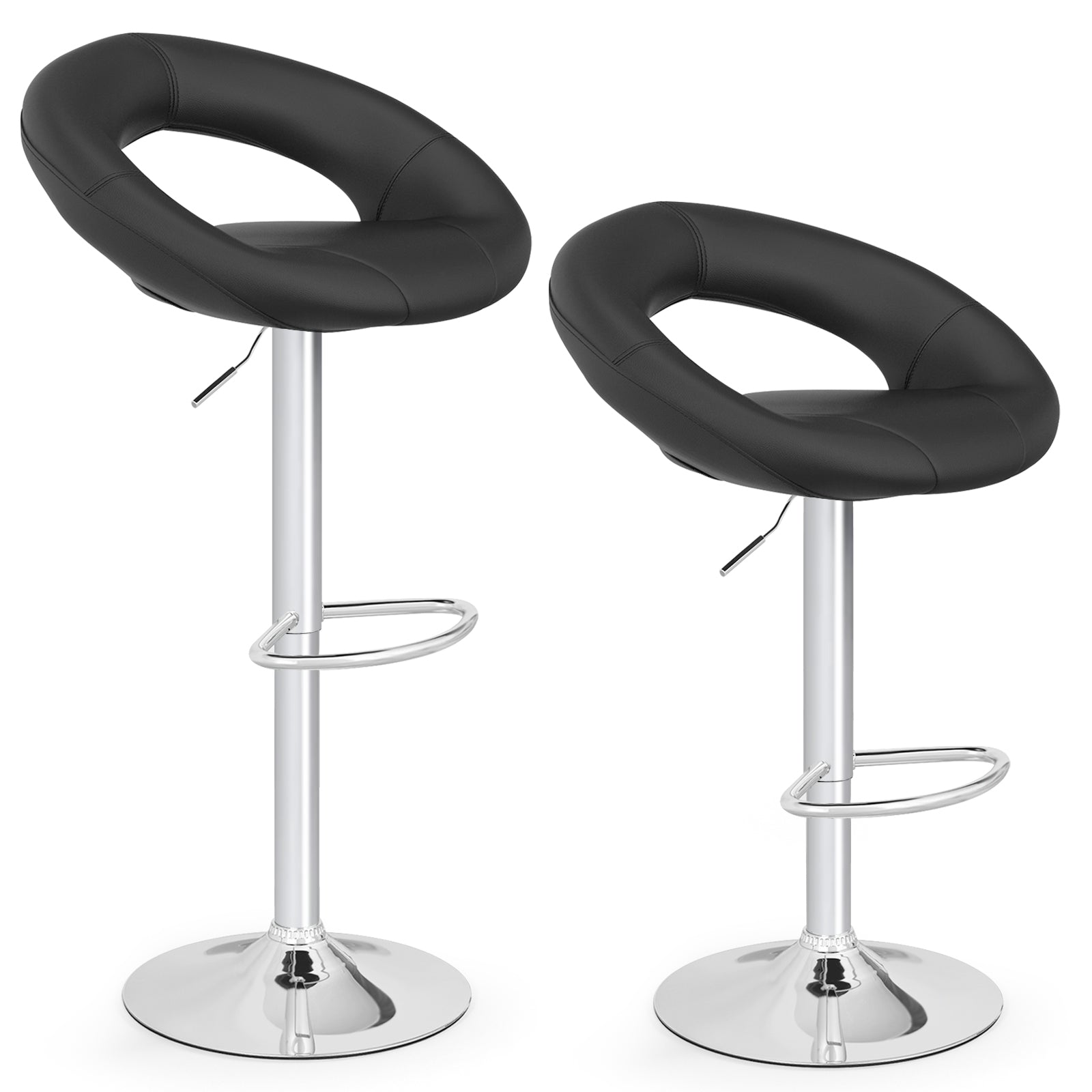 Height Adjustable Bar Stools Set of 2 with Hollow Back and Footrest, Black Bar Stools Black at Gallery Canada