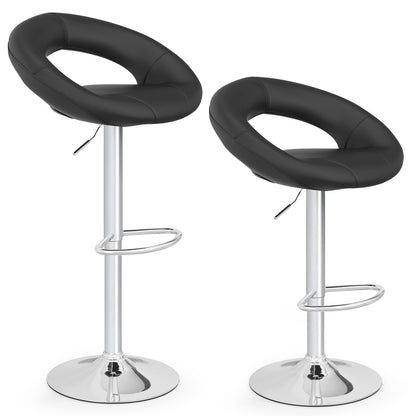 Height Adjustable Bar Stools Set of 2 with Hollow Back and Footrest, Black Bar Stools Black at Gallery Canada