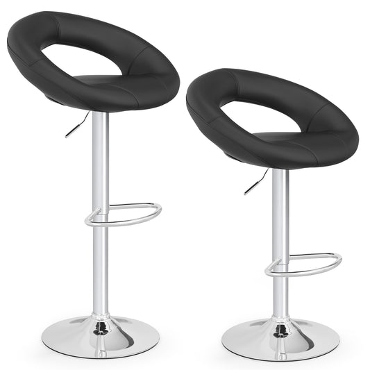 Height Adjustable Bar Stools Set of 2 with Hollow Back and Footrest, Black Bar Stools Black at Gallery Canada
