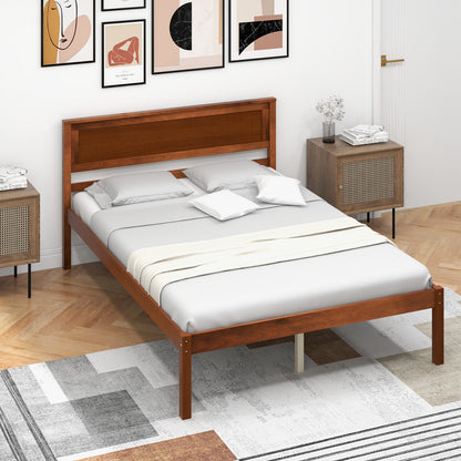 Twin/Full/Queen Size Bed Frame with Wooden Headboard and Slat Support-Full Size, Walnut Simple Bed Frame at Gallery Canada