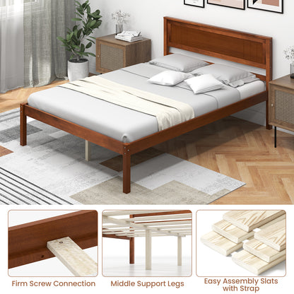 Twin/Full/Queen Size Bed Frame with Wooden Headboard and Slat Support-Full Size, Walnut Simple Bed Frame at Gallery Canada