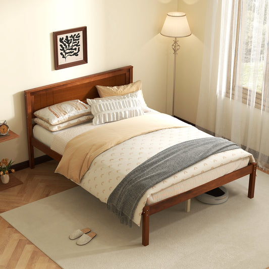 Twin/Full/Queen Size Bed Frame with Wooden Headboard and Slat Support-Full Size, Walnut Simple Bed Frame Full Size at Gallery Canada