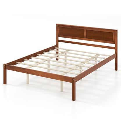 Twin/Full/Queen Size Bed Frame with Wooden Headboard and Slat Support-Queen Size, Walnut Simple Bed Frame at Gallery Canada