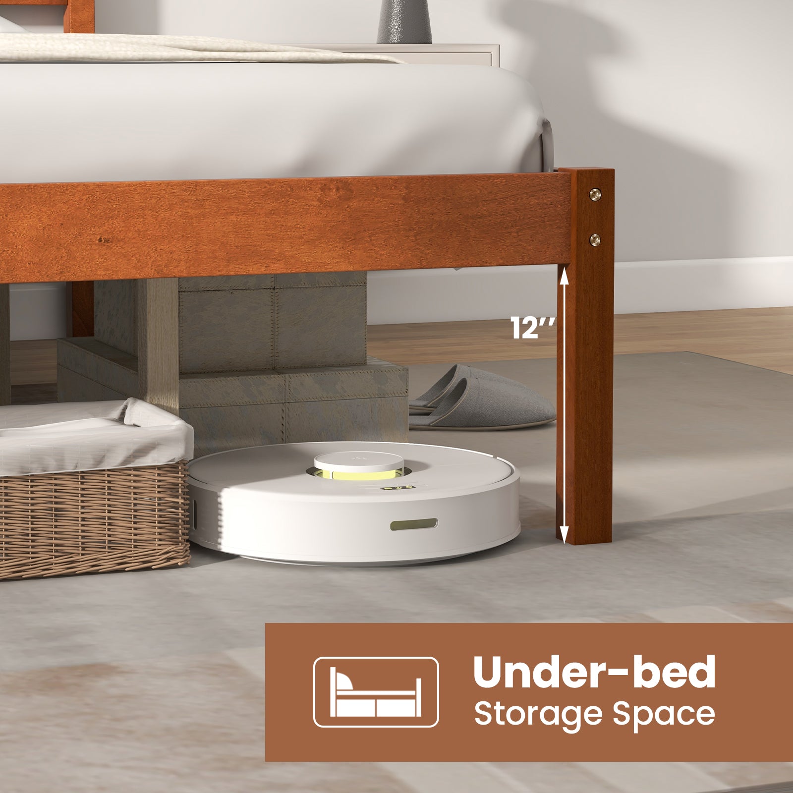 Twin/Full/Queen Size Bed Frame with Wooden Headboard and Slat Support-Queen Size, Walnut Simple Bed Frame at Gallery Canada