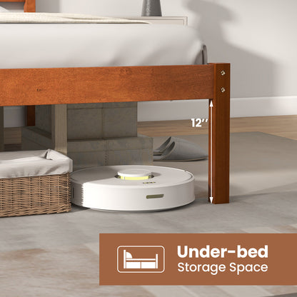 Twin/Full/Queen Size Bed Frame with Wooden Headboard and Slat Support-Queen Size, Walnut Simple Bed Frame at Gallery Canada